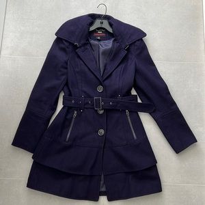 Miss Sixty women size small dark purple winter jacket with belt 60% wool